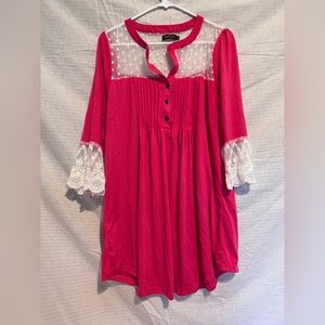 X large reborn lace/pink dress. Pink dress ruffled sleeves. Lace and pink dress
